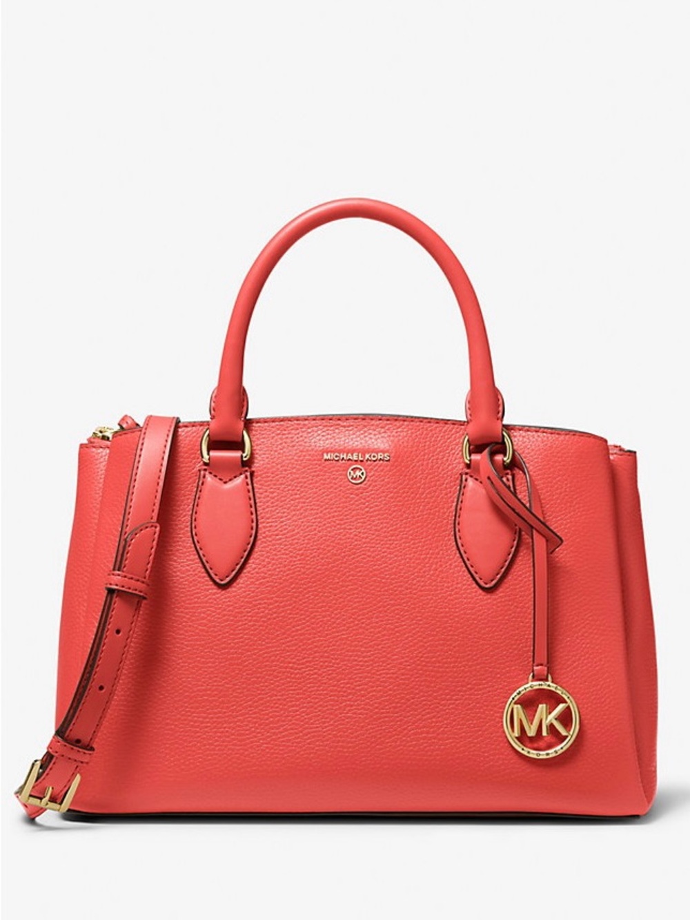 NWT Michael Kors Essex Medium Pebbled Leather Satchel Handbag Purse Sangria